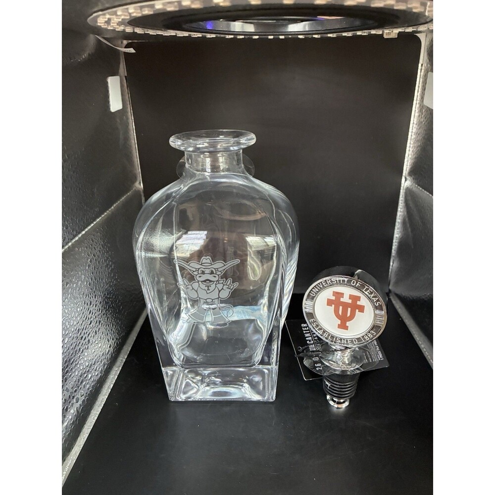 Texas Longhorns Whiskey Decanter Set NCAA Barware Gift Set Rocks Glasses Tongs